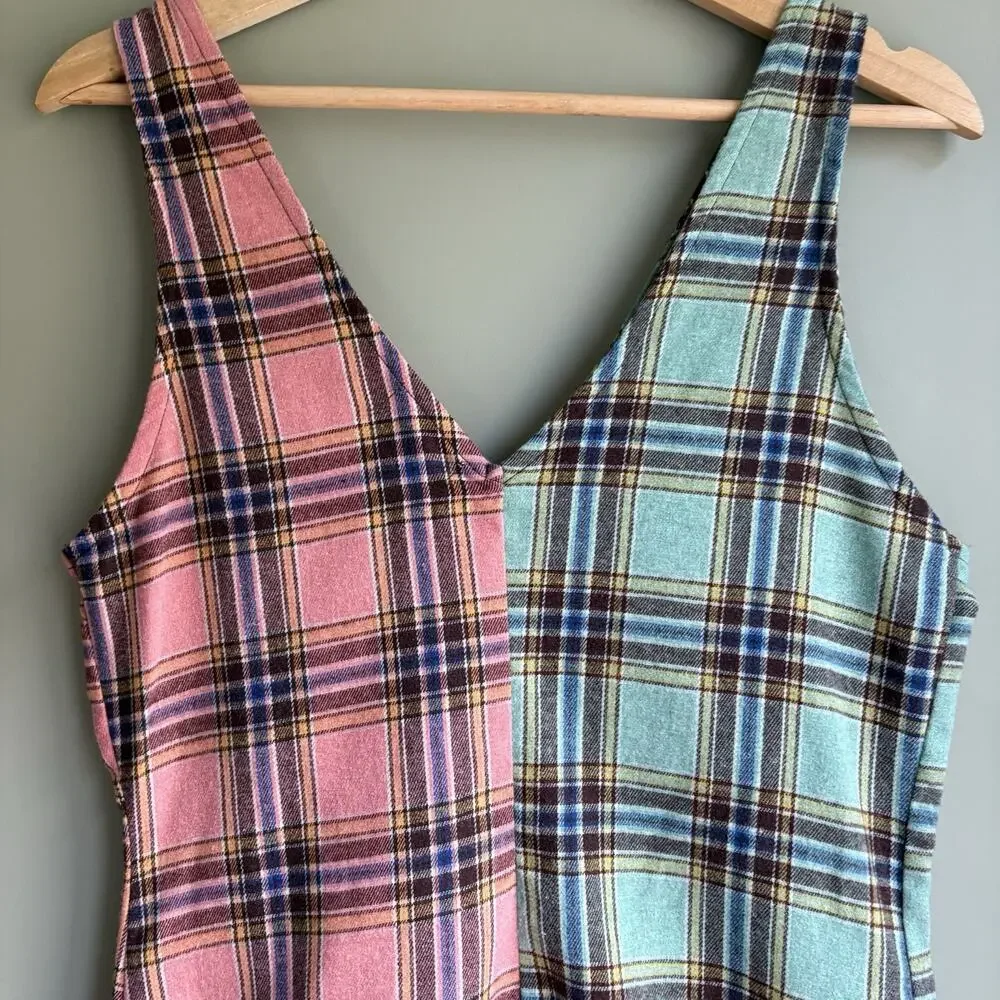 Stitch & Pine Button Front Sleeveless Mini Dress Plaid Retro Grunge 90s S/L - Picture 8 of 12